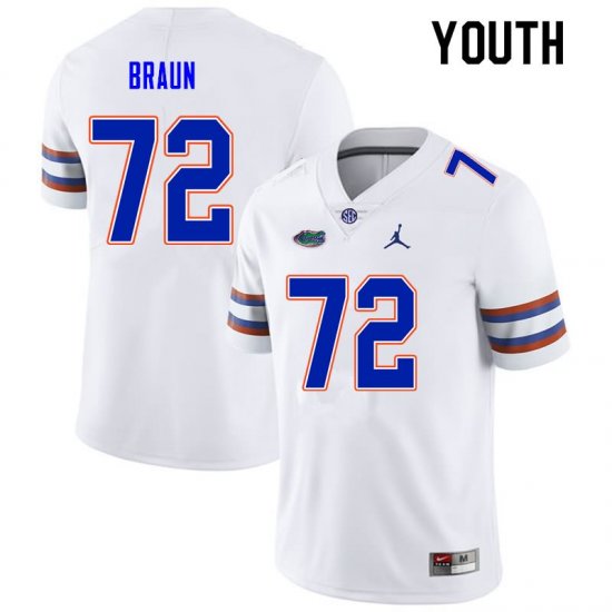 Youth Florida Gators #72 Josh Braun NCAA Nike White Authentic Stitched College Football Jersey KRN6762FL